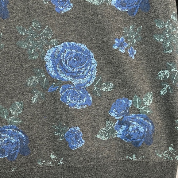 Bluenotes Hoodie Zip Up Gray with Painted Blue Roses - Picture 3 of 11